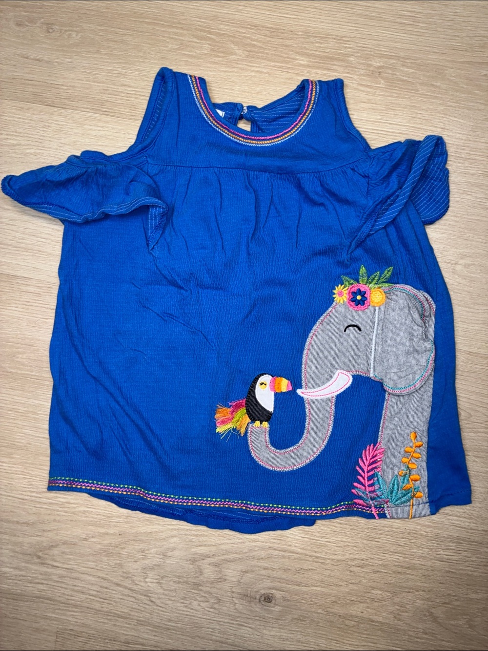 Mud Pie Royal Blue Elephant Appliqué Cold-Shoulder Tank